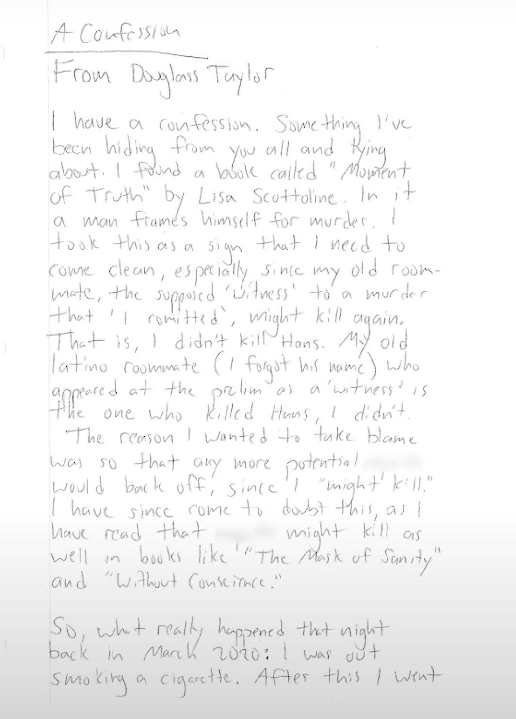 Letter recanting confession